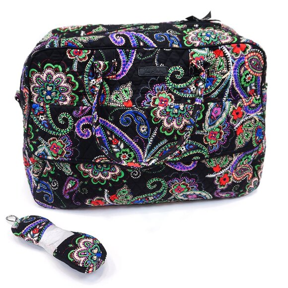 ❤️ vera bradley Kiev Paisley Grand Weekender Duffel Black Green Purple - Picture 1 of 6